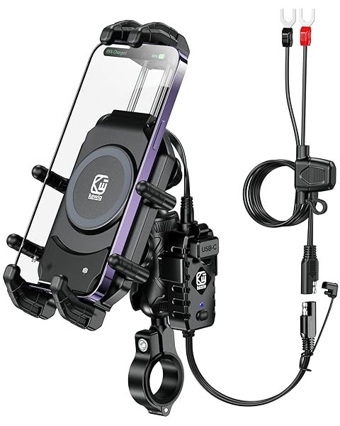 BRCOVAN Motorcycle Phone Mount with Qi Wireless Charger and Fast Charging Port for 5.4 to 7.2 Inch Smartphones