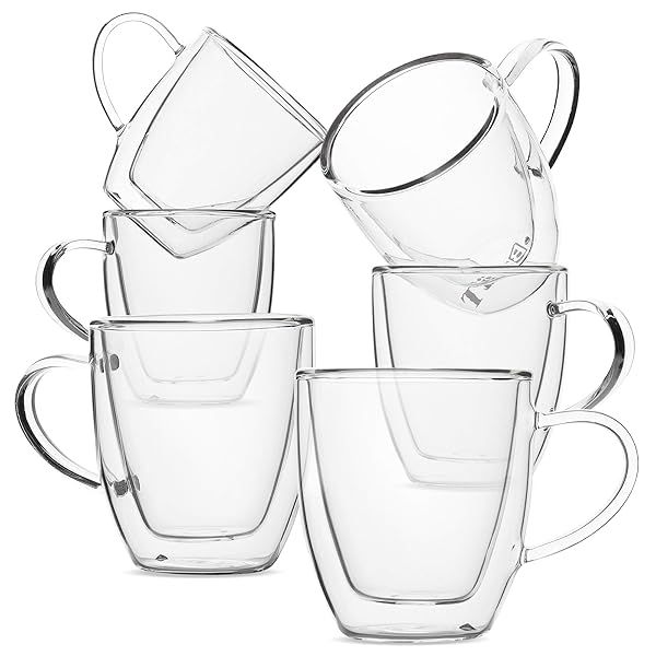 BTaT Small Espresso Cups Set of 6 - Double Wall Glass Demitasse & Cappuccino Mugs for Coffee & Tea