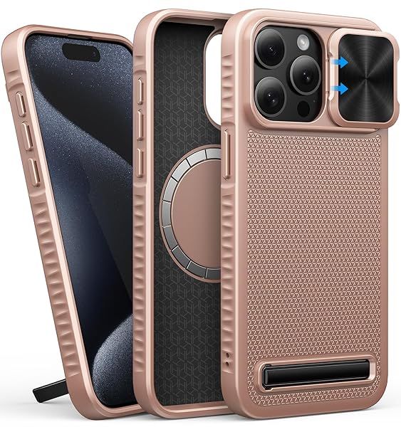 BXYJY iPhone 15 Pro Max Case with MagSafe Kickstand Military-Grade Drop Protection Rugged Hard Magnetic Rose Gold 2023
