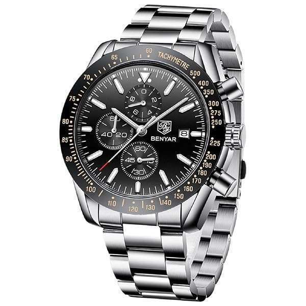 BY BENYAR Men's Waterproof Chronograph Watch - Stylish Stainless Steel Dress & Sport Watch for Business & Casual Wear