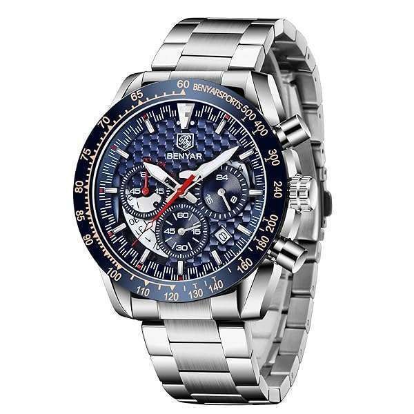 BY BENYAR Men's Stylish Sports Watch: Waterproof Analog Quartz Chronograph with Leather Strap