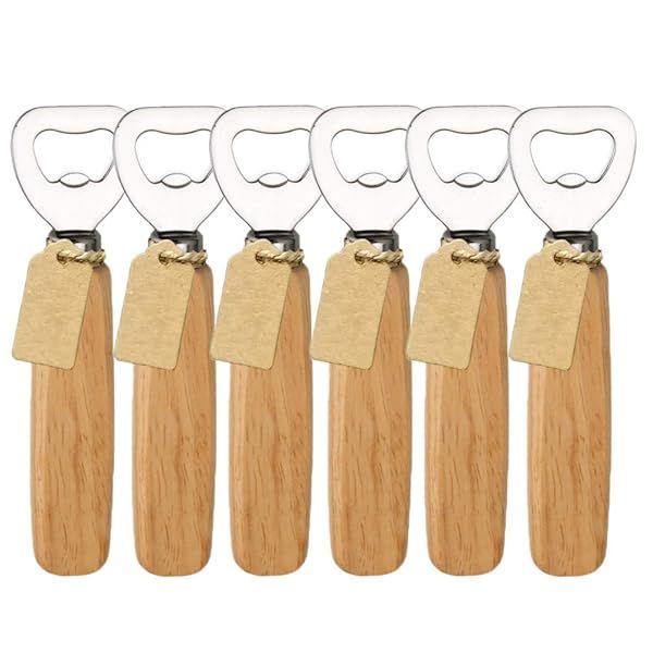 Wood Handle Handheld Bartender Bottle Openers Set of 6 for Beer Cider and Soft Drinks