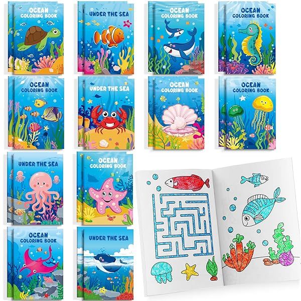 BenLouis 24 Pcs Under the Sea Mini Coloring Books for Kids Ocean Animals Party Favors Activity Books for Birthdays and Classroom Travel