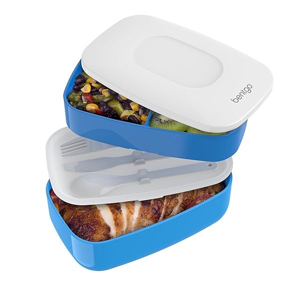Buy Bentgo Classic Adult Bento Box - Stackable 3-Compartment Lunch Container, BPA Free, Includes Utensils & Sealing Strap (Blue)
