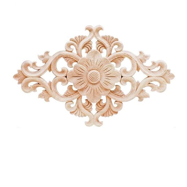 Beoot Hand-Carved Wooden Onlay Appliques for Furniture Decor - Unpainted 27x19cm Wood Carving for Beds, Doors & Cabinets