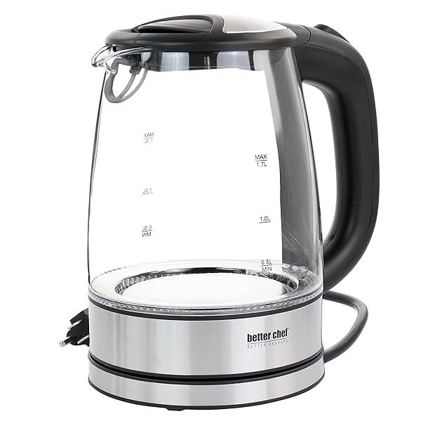 Better Chef Cordless Electric Glass Kettle: 7-Cup Borosilicate, Stainless Steel, LED Light & Auto Shut-Off