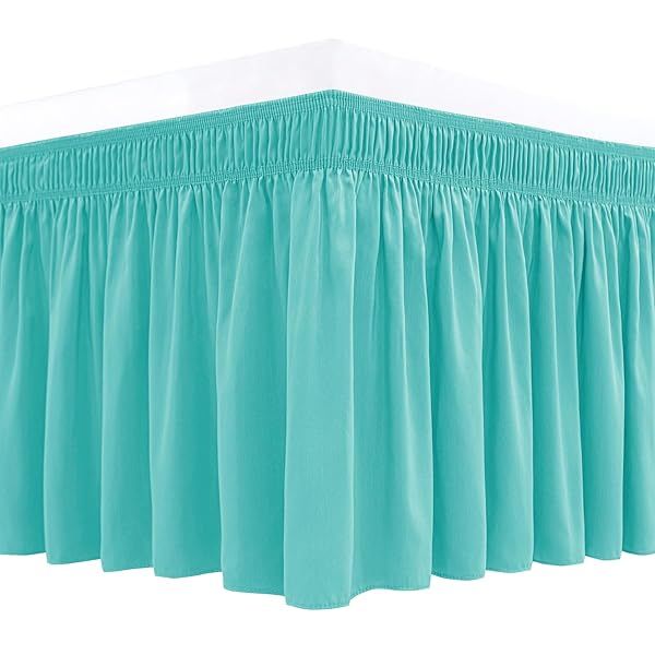 "Shop Biscaynebay Aqua Wrap Around Bed Skirts for Queen Beds - 15" Drop, Adjustable, Wrinkle & Fade Resistant, Machine Washable"