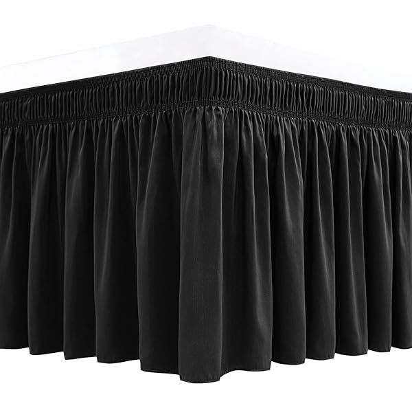 "Luxurious Black Wrap Around Bed Skirts for Queen Beds - 15" Drop, Adjustable & Machine Washable"