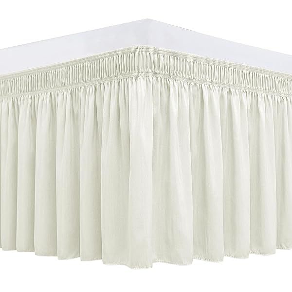 "Luxurious Ivory Wrap Around Bed Skirts for Queen Beds - 15" Drop, Adjustable & Machine Washable, Wrinkle & Fade Resistant"