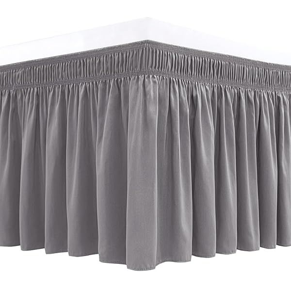"Shop Biscaynebay Queen Bed Skirts - 15" Drop, Silver Grey, Adjustable & Machine Washable | Luxurious, Wrinkle & Fade Resistant"