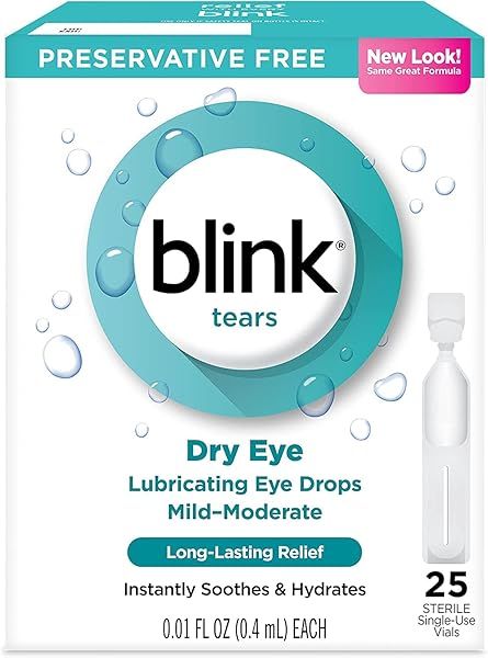 Blink Tears Lubricating Eye Drops for Mild-Moderate Dry Eye - 4 Pack (25 Count) - Fast Relief & Hydration