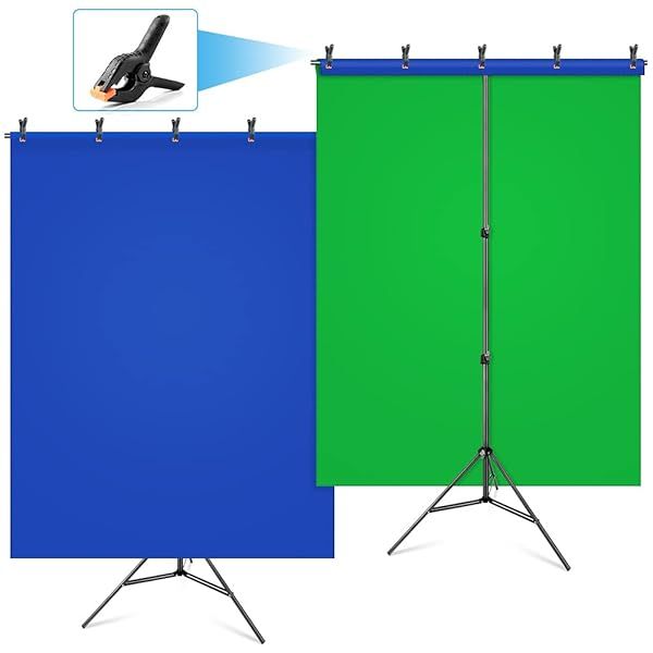 HEMMOTOP 2-in-1 Blue Green Screen Backdrop Kit for Streaming & Photography - Adjustable 6.5x5 ft Stand with Carrying Case & Clips
