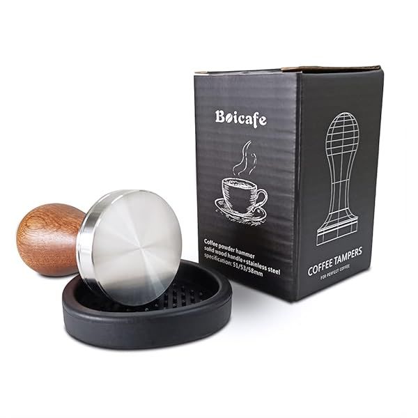 Boicafe 51mm Coffee Tamper Stainless Steel Wooden Handle Espresso Tool with Mat for Perfect Coffee Extraction