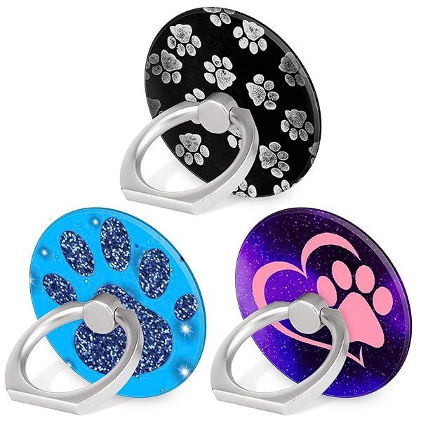 Bonoma Phone Ring Stand 3 Pack Dog Paws 360 Degree Rotation Finger Grip Holder for Smartphones and Tablets