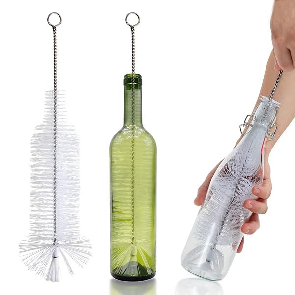 Premium Bottle Brush for Narrow Neck Wine, Beer, Soda & Long Cups - Perfect Cleaning Tool (White + 1PC)
