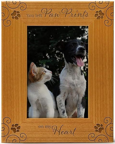 CEDAR CRATE MARKET You Left Paw Prints On My Heart Pet Memorial Picture Frame Engraved Natural Wood 4x6 Vertical Portrait Frame for Animal Lovers