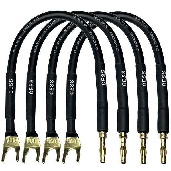 CESS-027L HiFi Speaker Cable Jumpers - 6-Inch Spade to Banana Plug - 4 Pack for Superior Sound Quality