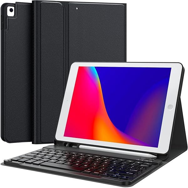 "CHESONA iPad 9th Gen Keyboard Case: Detachable Wireless Folio with Pencil Holder for 10.2" iPads (Black)"