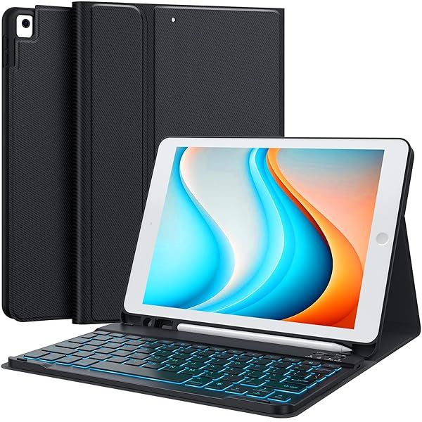 "CHESONA iPad 9th Gen Keyboard Case: Detachable Wireless Folio with Backlit Keys & Pencil Holder for 10.2" iPad 9/8/7"