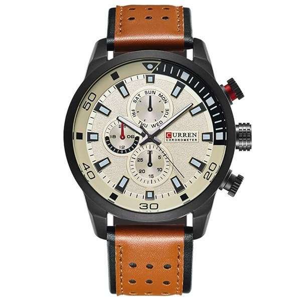Buy CURREN Men's Waterproof Leather Strap Watch 8250 - Stylish Yellow Sports Timepiece