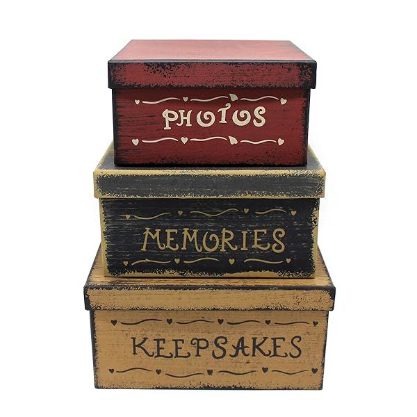 CVHOMEDECO Vintage Square Nesting Boxes Set of 3 - Perfect for Photos & Keepsakes, 9x9x4.5 Inch