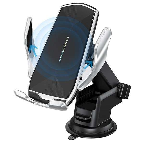 Auto-Clamping Car Phone Mount with 10W Qi Fast Charging - Compatible with iPhone 12/12 Pro Max & Samsung S20/Note 20