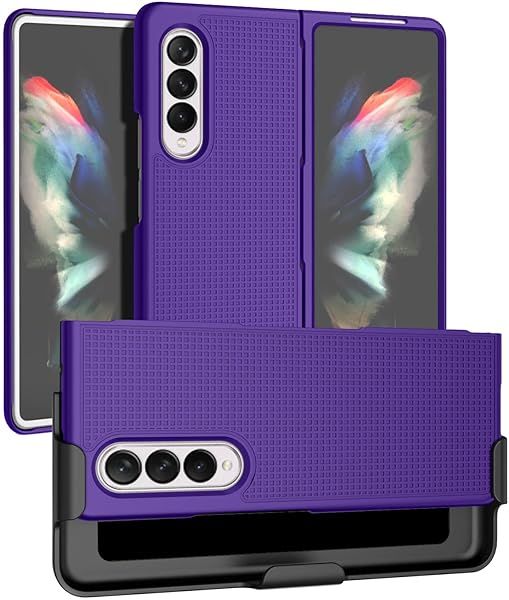 Galaxy Z Fold 3 Case with Clip & Holster - Slim Hard Cover & Stand Combo in Purple | Nakedcellphone