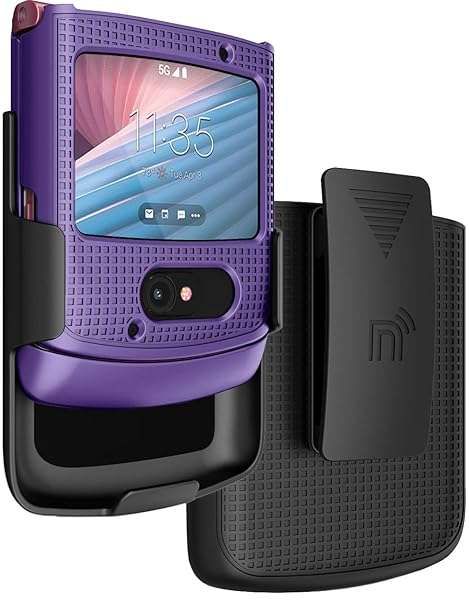 Motorola RAZR 5G Case with Clip - Purple Hard Shell Slim Cover & Rotating Belt Holster Combo (2020 XT2071)