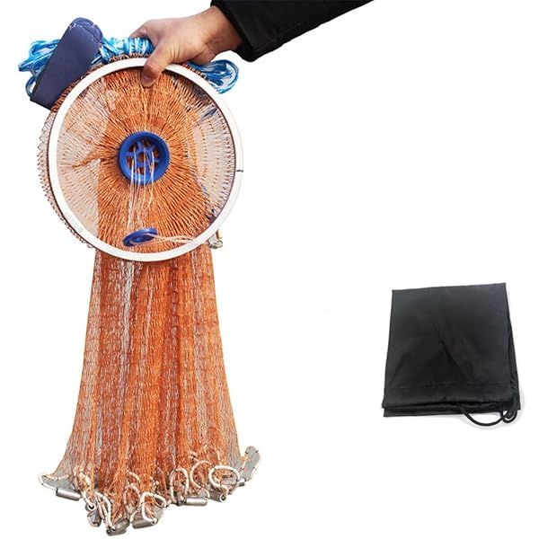 "Premium Cast Fishing Net with Aluminum Frame - 0.8" Mesh, Adjustable 7.8-13.8 ft Diameter for Optimal Catch"