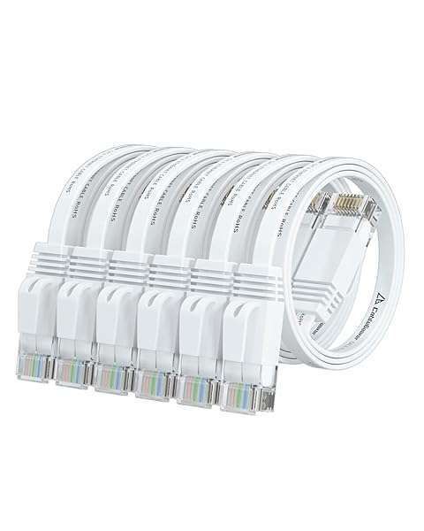 Cat 6 Ethernet Cable 1.5ft (6 Pack) - High-Speed Flat Network Cable at Cat5e Price with Snagless RJ45 Connectors