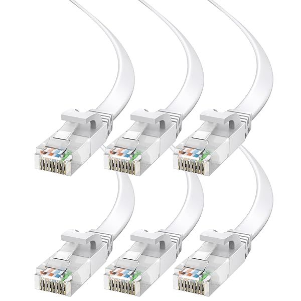 Cat 6 Ethernet Cable 0.6 ft - with a Flat, Space-Saving Design High-Speed Internet & Network LAN Patch Cable, RJ45 Connectors - 0.6ft / White / 6 Pack - Perfect for Gaming, Streaming, and More