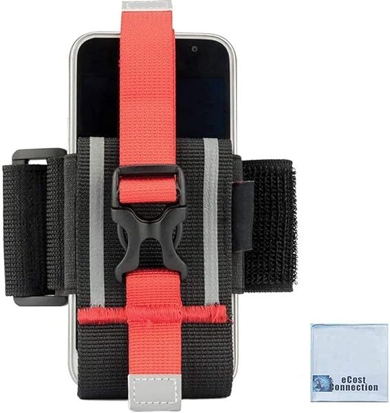 Adjustable Cell Phone Armband for Running & Exercise - Red Workout Holder with Lanyard & Microfiber Cloth