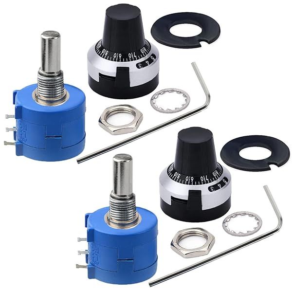 CenryKay 2PCS 3590S 5kohm 10 Turn Rotary Wire Wound Precision Potentiometer with Adjustable Resistor Counting Dial Knob