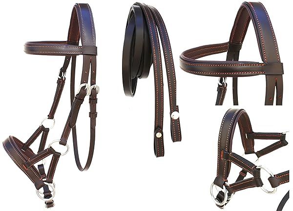 Challenger Tack Bitless Bridle & Halter Set - Western/English Leather Sidepull for Cob Size (Model 7701BR-C)