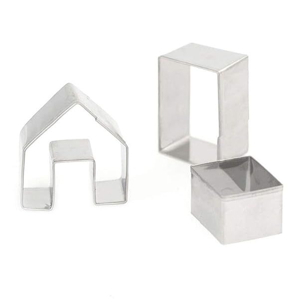 3-Piece Christmas Cookie Cutters Set - 3D Stainless Steel Gingerbread House Molds for Holiday Baking & Cake Decorating