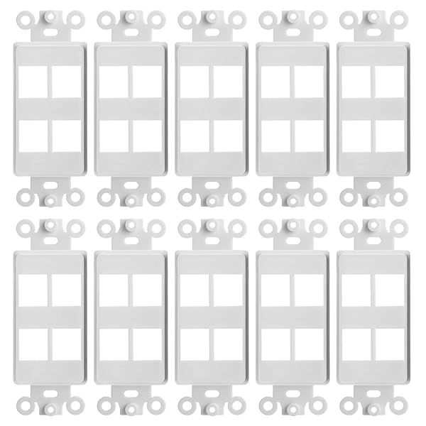 Cmple 10 Pack 4 Port Wall Plate Insert - 1-Gang Keystone Jack, Standard Decorator Wall Plates in White