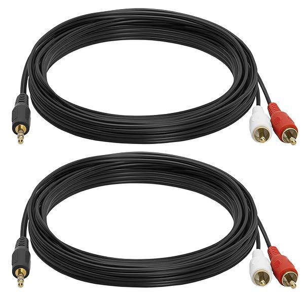 Cmple 3.5mm Male to 2 Male RCA Audio Adapter Cable - 25ft, 2 Pack - High-Quality Stereo Connection