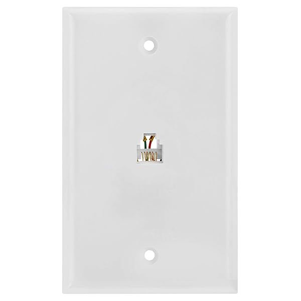 Cmple Double RJ11 Connector Wall Plate Jack - 4 Conductors, 6P4C Dual Telephone Wallplate with Screws