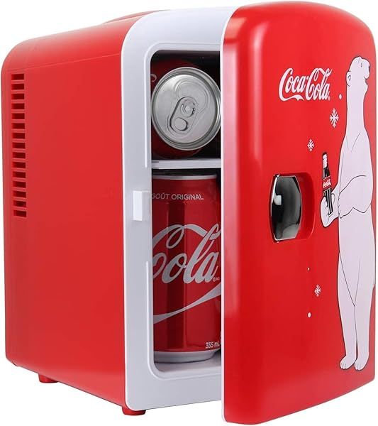 Portable 4L Coca-Cola Cooler/Warmer: AC/DC Mini Fridge & Travel Speaker - Perfect Gift for Music Lovers!