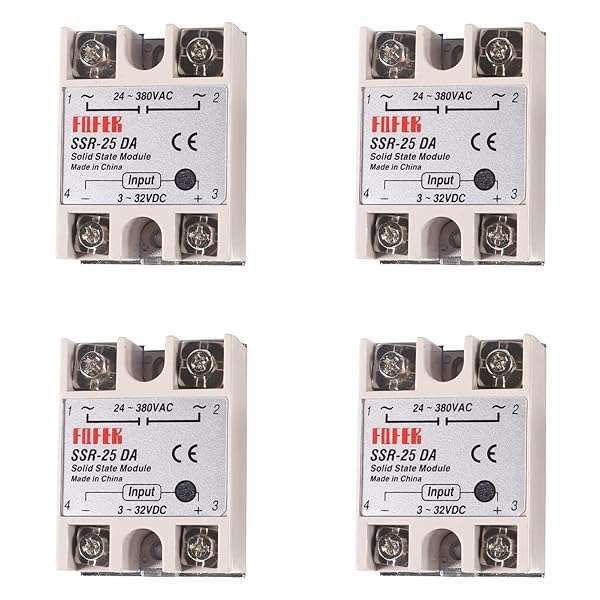 Coliao 4pcs SSR-25DA Solid State Relay Module - DC to AC 3-32VDC Input, 24-380VAC Output, 25A, 250V