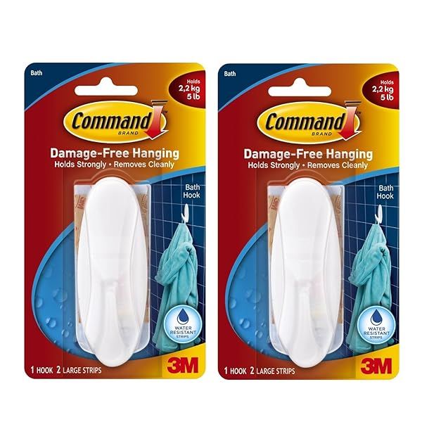 Command Bath Hook: Water-Resistant Strips for Easy, Damage-Free Hanging