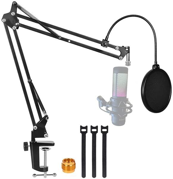 YUZUHOME Adjustable Boom Arm for HyperX Quadcast S Mic - Enhance Sound with Pop Filter & Windscreen