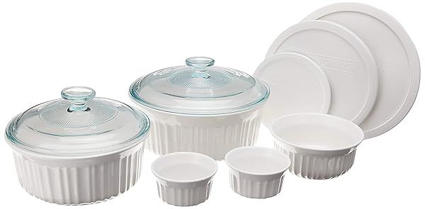 CorningWare French White 10-Pc Bakeware Set: Durable, Versatile & Safe for Oven, Microwave, Dishwasher & Freezer