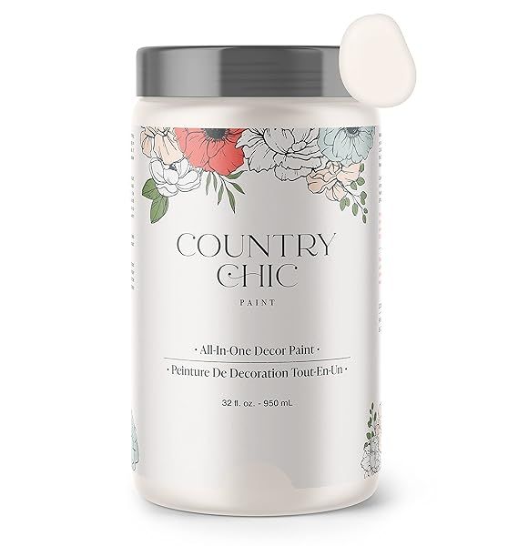 Country Chic All-in-One Chalk Paint Crinoline Off White Eco-Friendly Matte Finish for Furniture Cabinets Home Decor Quart 32 oz