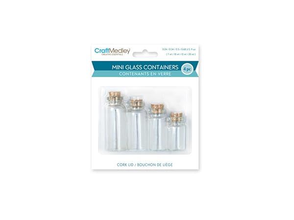 Craft Medley GB800 Glass Bottles Mini Containers with Cork Lid Multiple Sizes 7mL 10mL 15mL 20mL 4 Piece Set