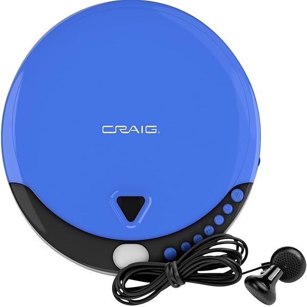 Craig CD2808-BL Portable CD Player with Headphones | Programmable, Random & Repeat Playback | Blue & Black Design