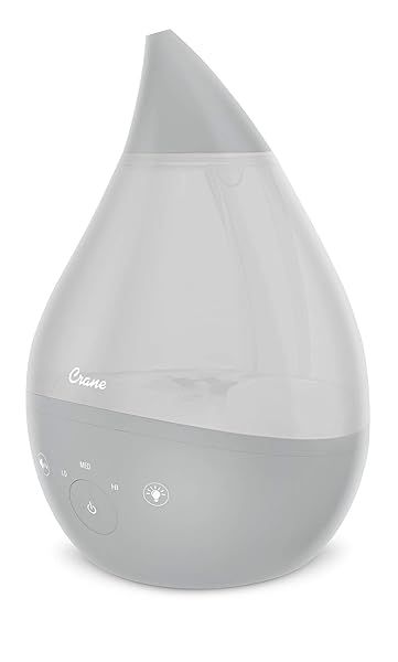 Crane 4-in-1 Ultrasonic Humidifier: 1 Gallon Cool Mist for Bedroom & Office - Optional Filters, Grey