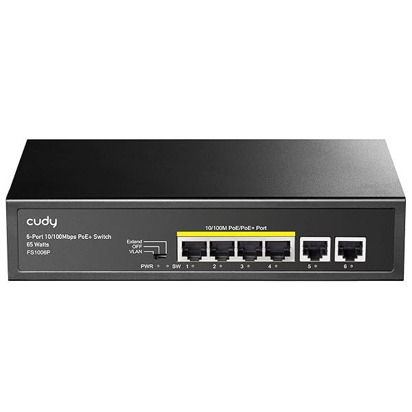 Buy Cudy FS1006P 6-Port PoE Switch: 60W, 4 Ports, CCTV Mode, 250m Range, Fan-Less, Steel Case - Ideal for Home & Office Networking