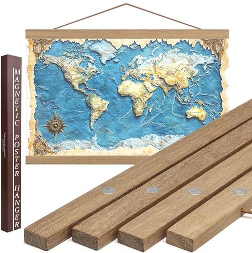 "Sturdy 24" Magnetic Poster Hanger Frame - Solid Teak Wood for Easy Wall Art Display"