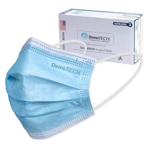 Buy DEMETECH ASTM Level 3 Disposable Face Masks - 50 Pack, 3-Layer Protection for Adults